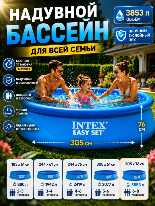 Shishiriladigan Oilaviy Basseyn – Bolalar va Kattalar Uchun Yozgi Basseyn - 