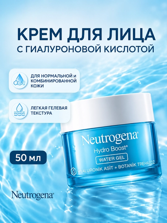 Neutrogena Hydro Boost Water Gel — Увлажняющий гель-крем для лица, с гиалуроновой кислотой