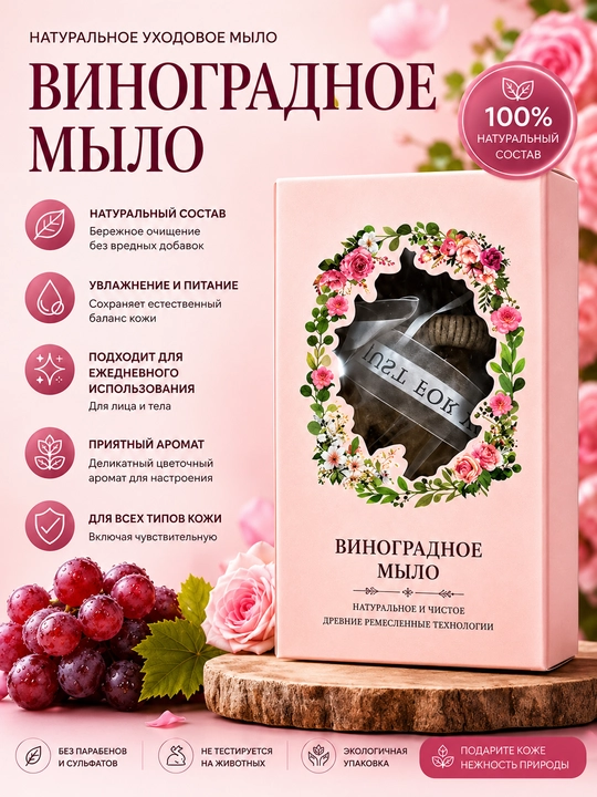 Натуральное виноградное мыло ручной работы Grape Soap, 100 г - 