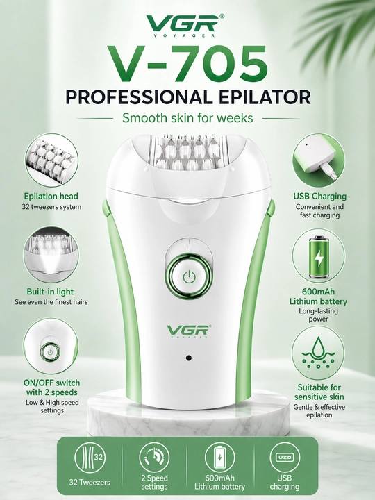 VGR V-705 Professional Ayollar uchun Elektr Epilyator