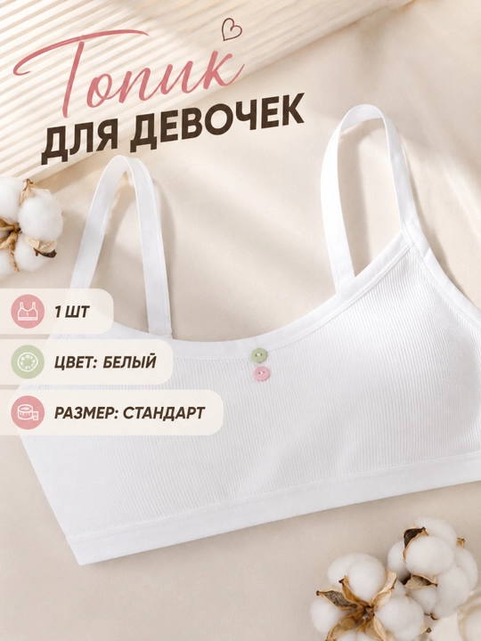 Хлопковый топик для девочек, 9-14 лет, на бретелях с сетчатой вставкой - 