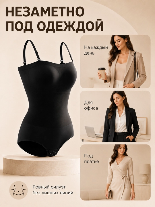 Ayollar uchun qora tortuvchi bodi, choksiz, elastik, sozlanadigan yelkali