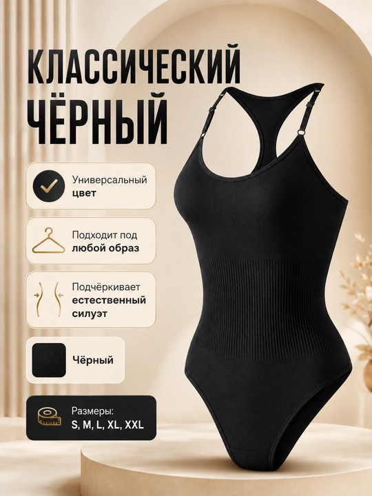 Женское черное корректирующее боди, утягивающее белье для моделирования талии - 