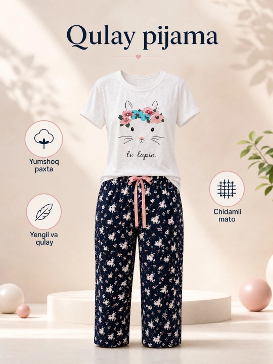 Женская пижама Le Lapin, мягкая домашняя одежда, удобный комплект для сна - 