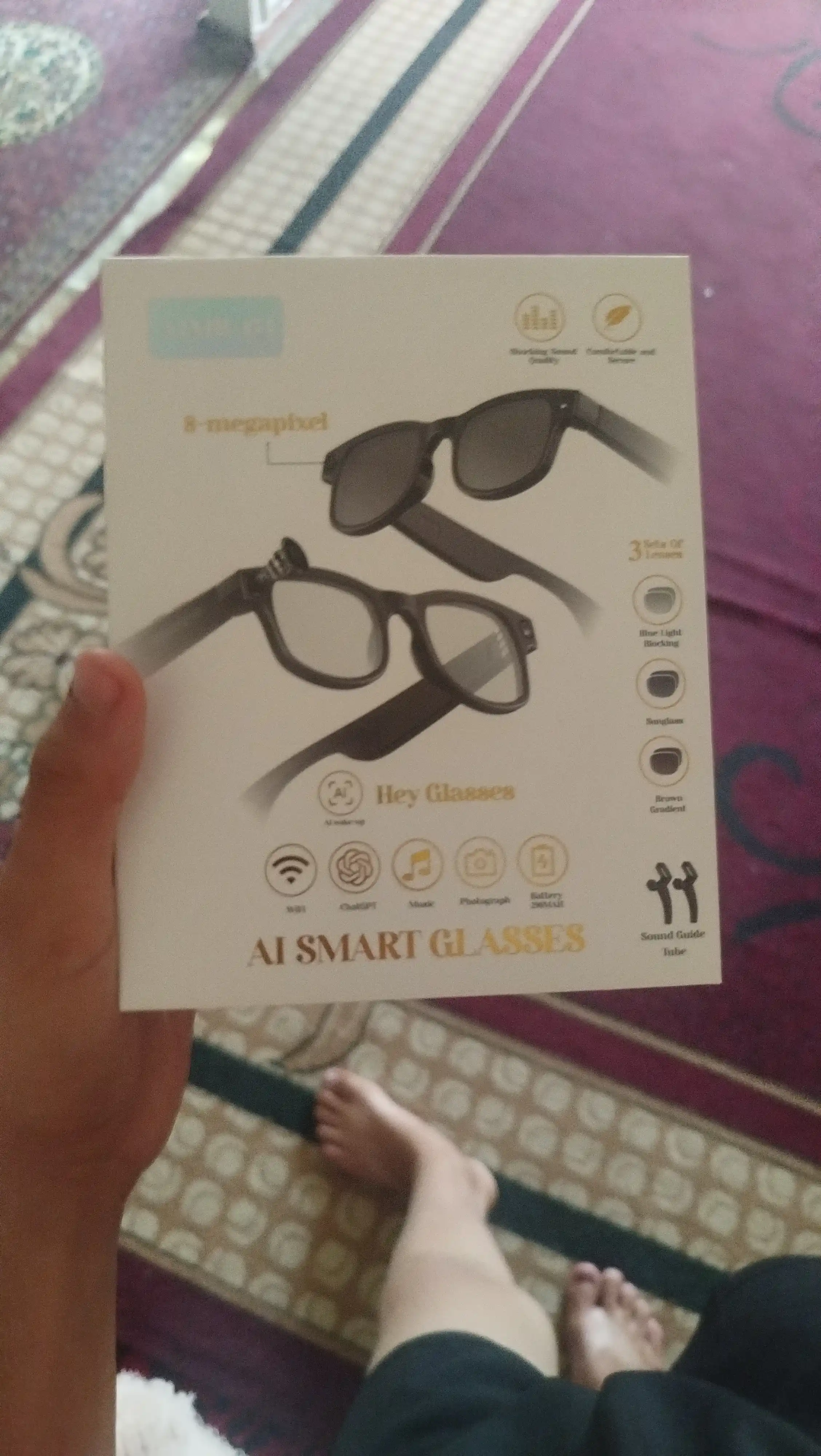 Kamerali smart ko‘zoynak Smart ochki Ai funksiyasi, Bluetooth naushniki bilan