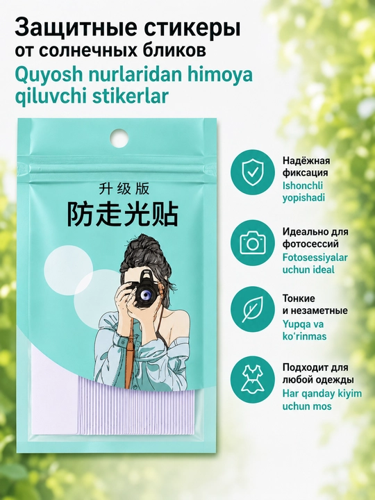 Kiyim va ro‘mol uchun ikki tomonlama yopishtiruvchi lenta