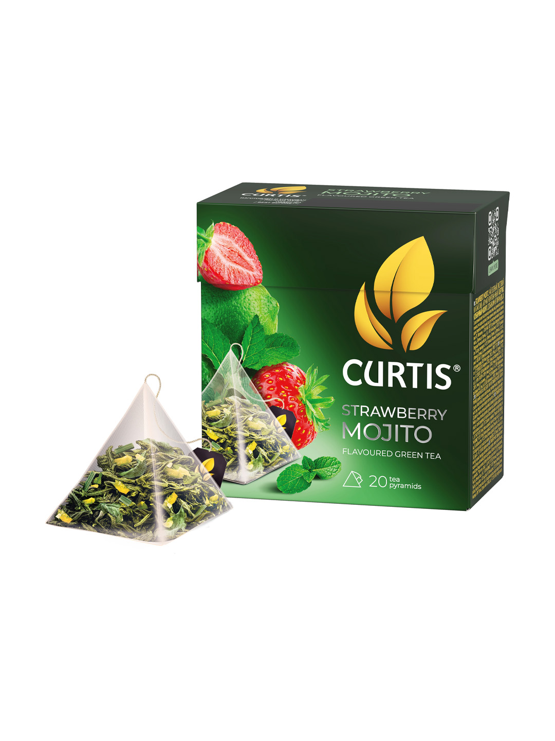 Ko'k choy Curtis "Strawberry Mojito" paketlarda, 20 ta piramidacha