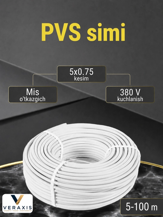 PVS 5x0,75 mm² mis egiluvchan simi 380 V, g‘altak 5-100 m - 