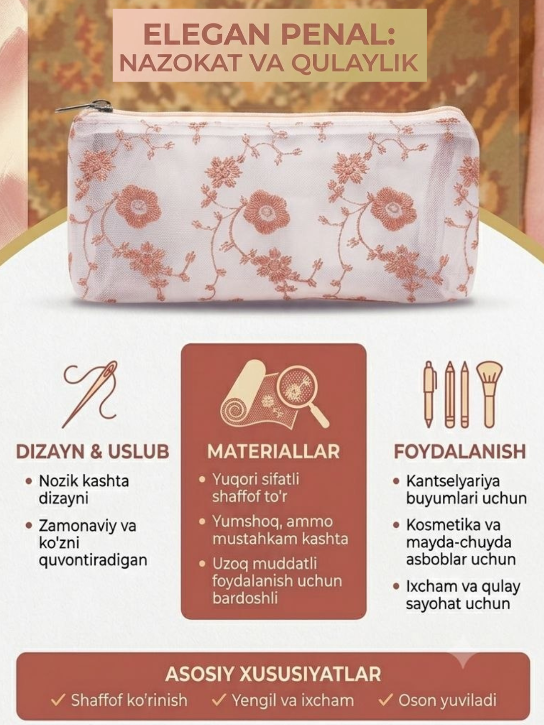 Shaffof toʻrli qalamdon — estetik va amaliy yechim - 