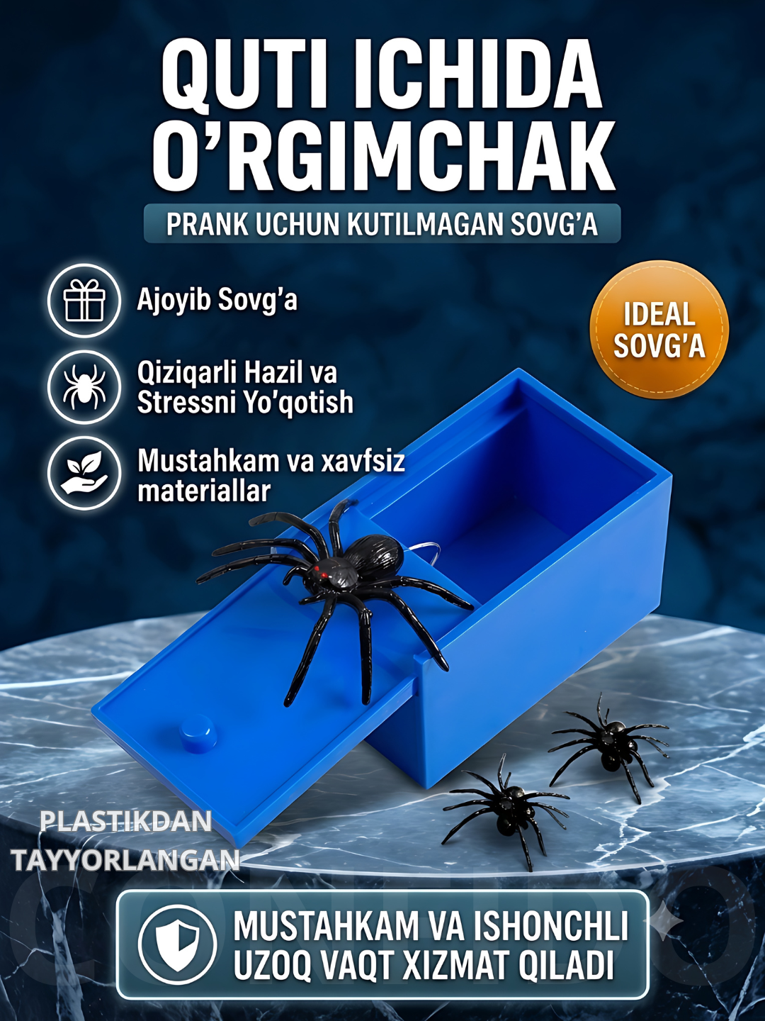 Qutidagi o‘rgimchak, hazil uchun o‘yinchoq (prank) - 