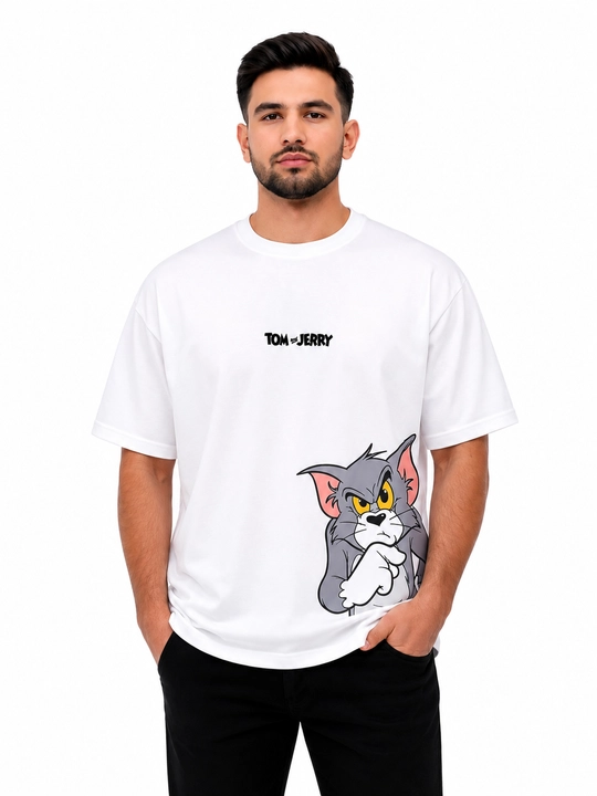 Futbolka oversize Tom and Jerry printli erkaklar va ayollar uchun paxtali erkin bichimli - 
