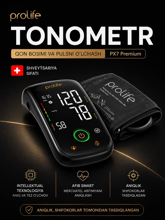 Prolife PX7 Premium avtomatik tonometri, adapter bilan