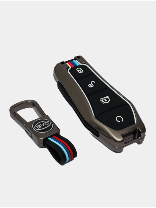 BYD va Magicar uchun metall g‘ilof — qora va xrom ranglarda, yuqori sifatli brelok bilan