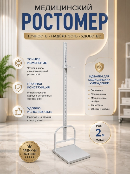 Медицинский напольный ростомер 220 см для точного измерения роста пациентов - 