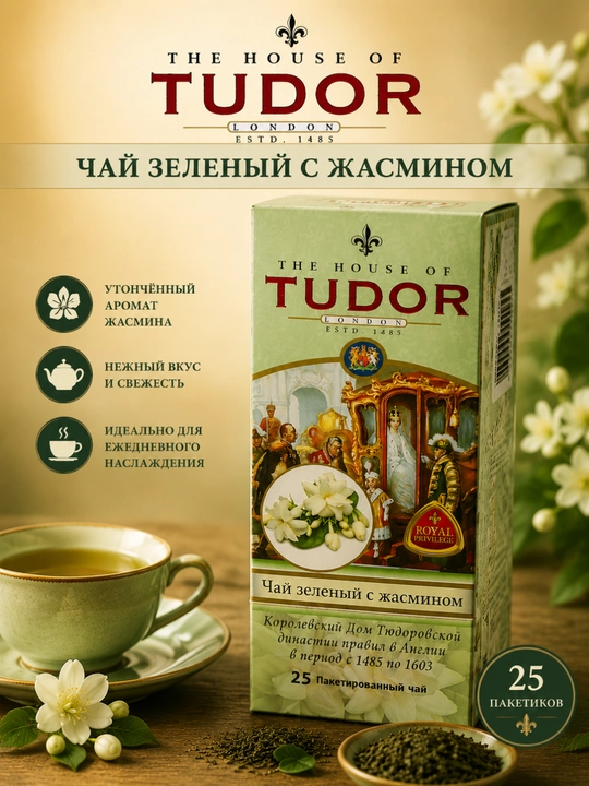 Зеленый чай Tudor Жасмин, 25 чайных пакетиков - 