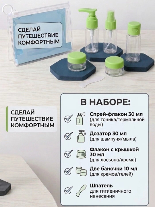 Дорожный набор органайзер флаконов для путешествий 7 в 1