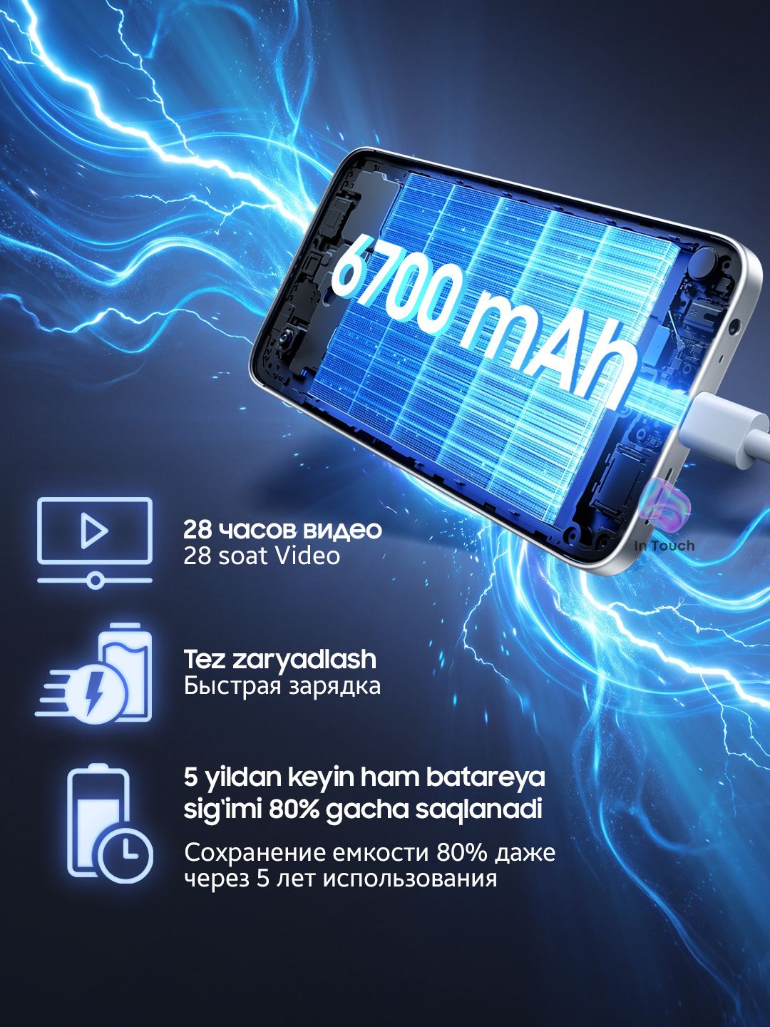 TECNO Spark 50 smartfoni, 4/128 GB, 6700 mAs batareyali telefon