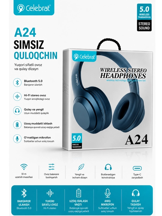CELEBRAT A24 — беспроводные наушники с Bluetooth 5.0 - 