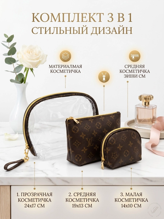 Ayollar uchun kosmetika sumkasi to‘plami (3 dona) – zamonaviy va qulay make up organizer - 