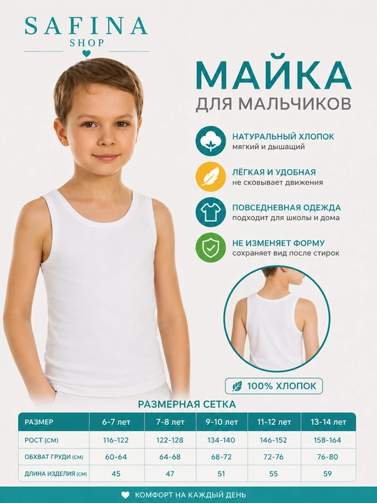 Майка для мальчиков Safina Shop — комфорт и свобода движений для детей на каждый день - 