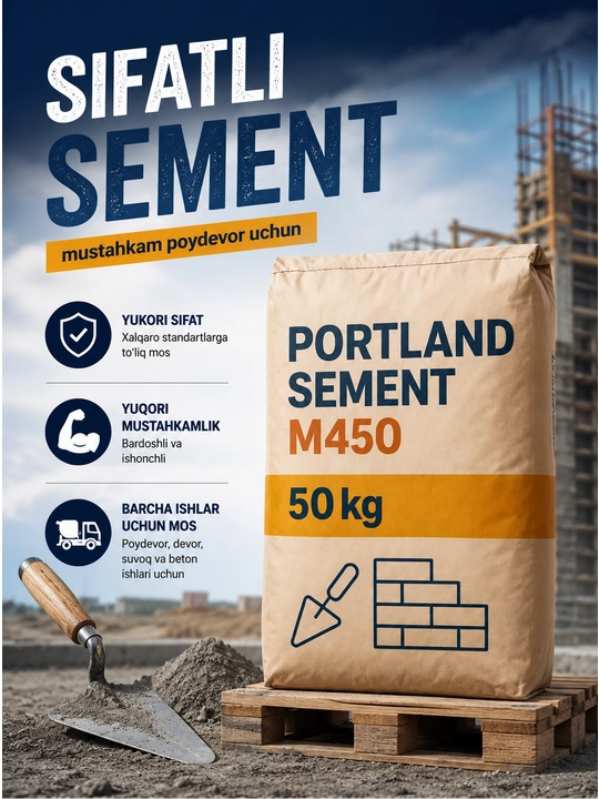 Portland sement M450 50 kg – yuqori mustahkam qurilish sementi - 