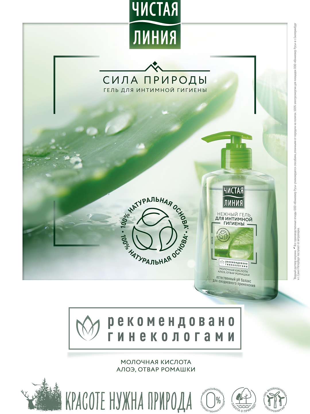 Гель для интимной гигиены "Чистая линия", "Алоэ вера", 250 мл