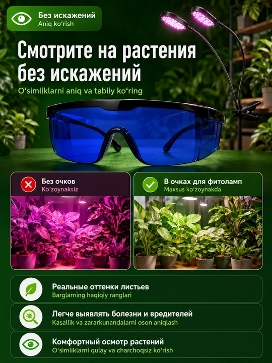 Очки для фитоламп с синим фильтром, защита для глаз, для растений, теплиц и дома