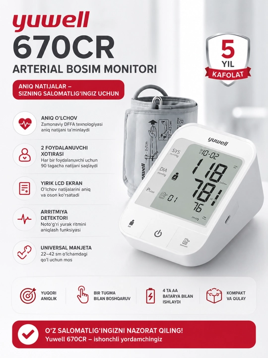 Tonometr Yuwell 670CR Arterial bosim o‘lchagichi - 