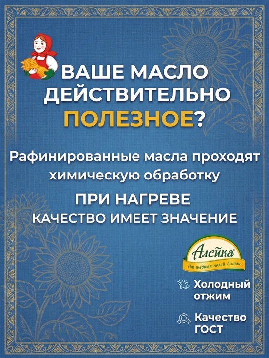 Tozalanmagan sovuq siqi Aleyka kungaboqar yog‘i 5l × 4 dona, 2.5l x 6 dona va 1l x 12 dona