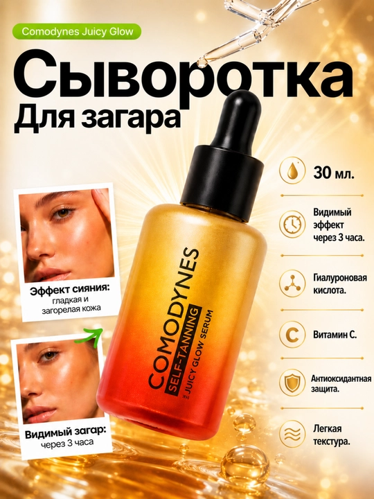 Yuz uchun avtozagar zardobi COMODYNES Juicy Glow Serum gialuron kislotali 30 ml - 