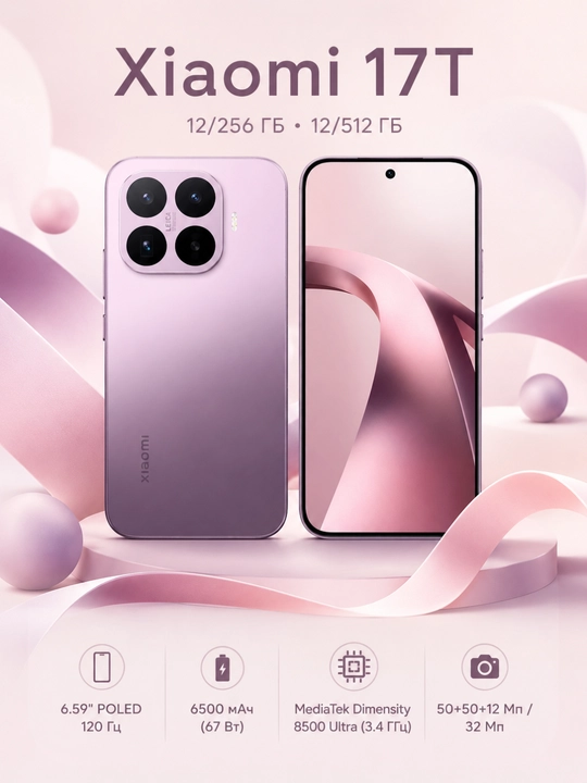 Смартфон Xiaomi 17T 5G, 12/256GB, 12/512GB, камера 4K,AMOLED 120 Гц, 6500 мАч 67 Вт, IP68