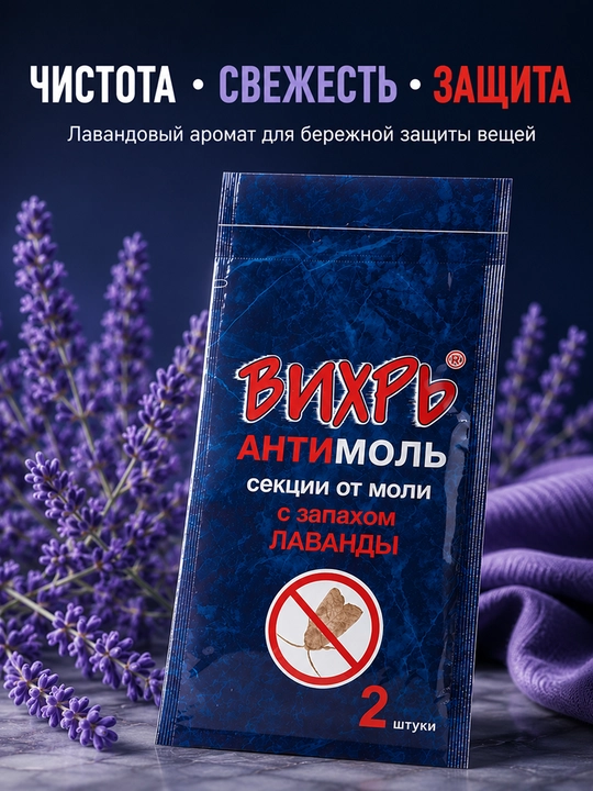 ВИХРЬ АНТИМОЛЬ kuyadan hhimoya vositasi, lavanda hidli, kiyim shkafi uchun