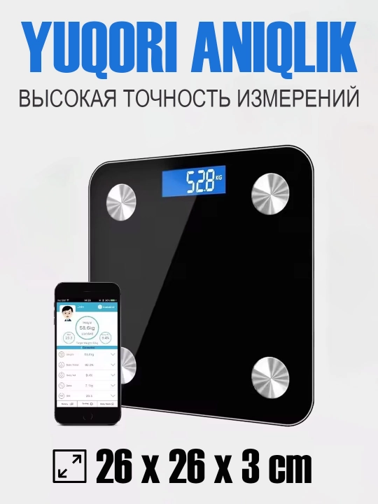 Bluetooth funksiyali elektron aqlli fitnes tarozi (180 kg gacha)