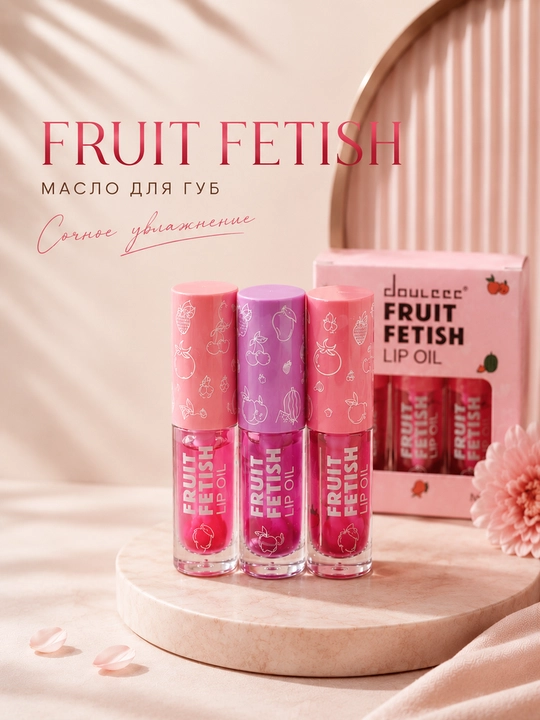 DOUCCC Fruit Fetish lablar uchun yaltiroq moy — yorqinlik, namlik va kundalik parvarish