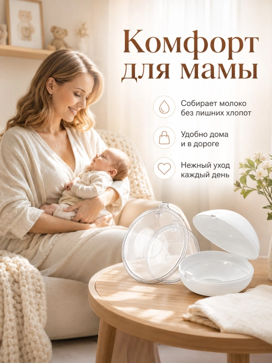 Emizikli onalar uchun silikon sut yig‘uvchi 70 ml, 2 dona, futlyar bilan, BPA Free