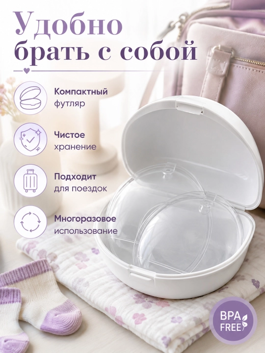 Emizikli onalar uchun silikon sut yig‘uvchi 70 ml, 2 dona, futlyar bilan, BPA Free