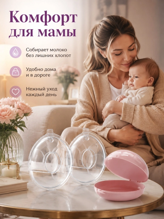 Emizikli onalar uchun silikon sut yig‘uvchi 70 ml, 2 dona, futlyar bilan, BPA Free