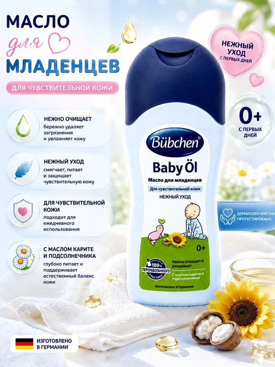 Детское масло Bubchen, для чувствительной кожи, масло для массажа - 