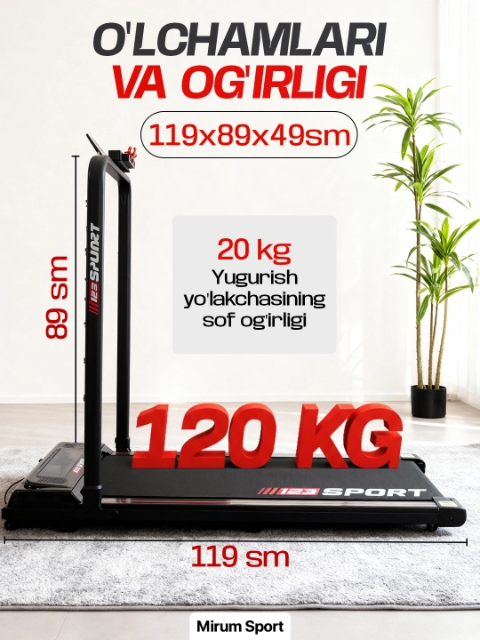Yugurish yo'lagi, universal, uy va xonadonlar uchun, yig'iladigan, 1-10 kg tezlikka ega