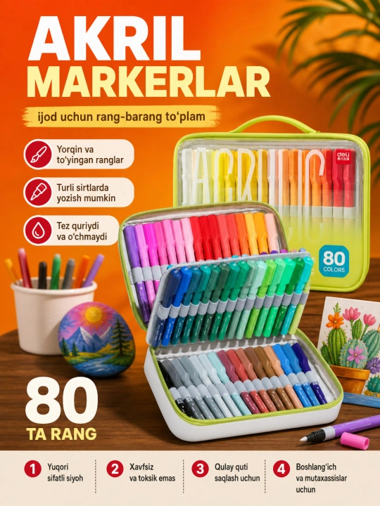 Акриловые маркеры для рисования, Deli HM366, 24, 36, 48, 60 и 80 цветов