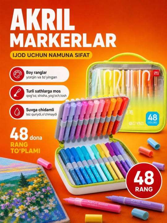 Акриловые маркеры для рисования, Deli HM366, 24, 36, 48, 60 и 80 цветов
