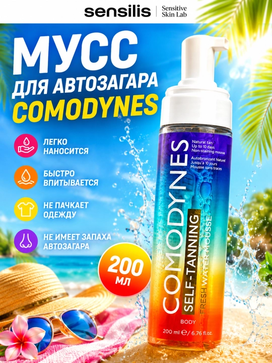 Мусс для автозагара Comodynes Self-Tanning Fresh Water Mousse, 200 мл - 