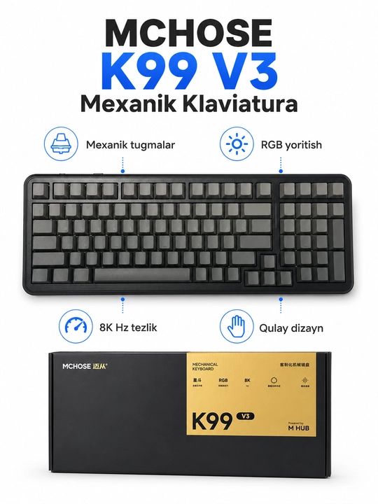 Механическая клавиатура MCHOSE K99 V3, RGB-подсветка, высокая   8 кГц, для ПК и геймеров - 