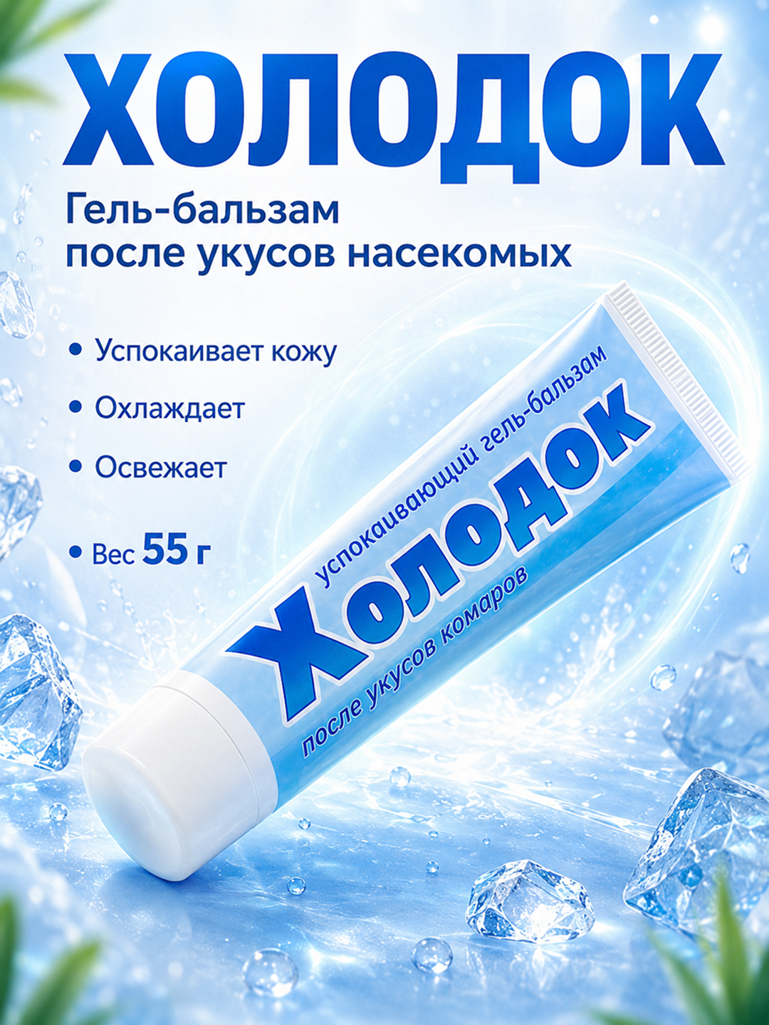 Холодок гель-бальзам от укусов насекомых 55 г, после укусов комаров и мошек - 