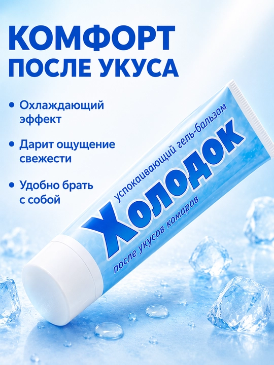 Холодок гель-бальзам от укусов насекомых 55 г, после укусов комаров и мошек