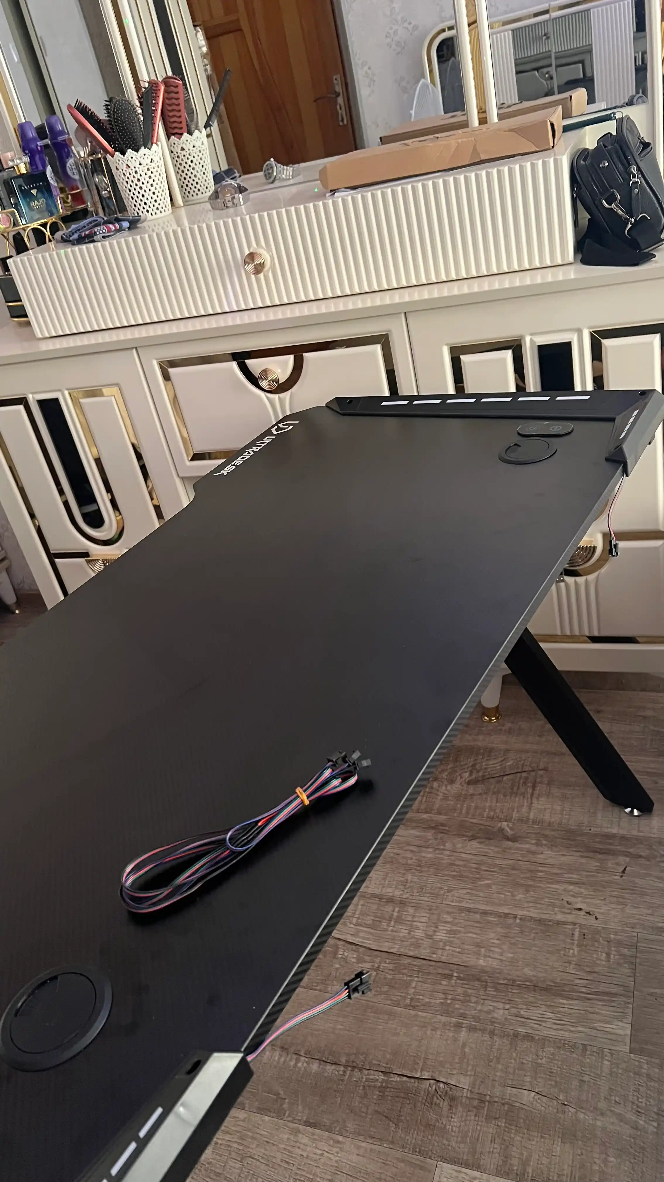 Компьютерный стол с RGB подсветкой, карбоновый игровой стол 120/140 см, для геймеров