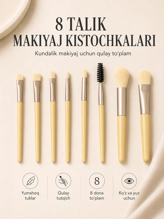 Набор кисточек для макияжа, 8 шт - 