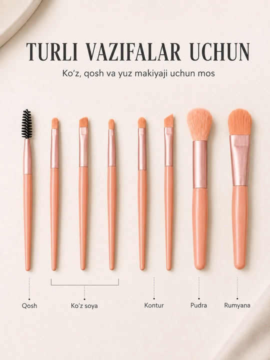 Набор кисточек для макияжа, 8 шт