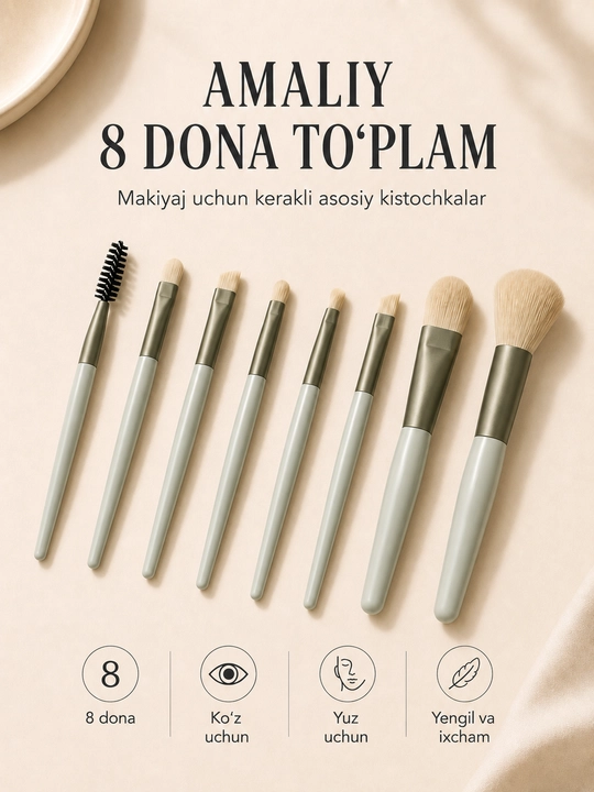 Набор кисточек для макияжа, 8 шт