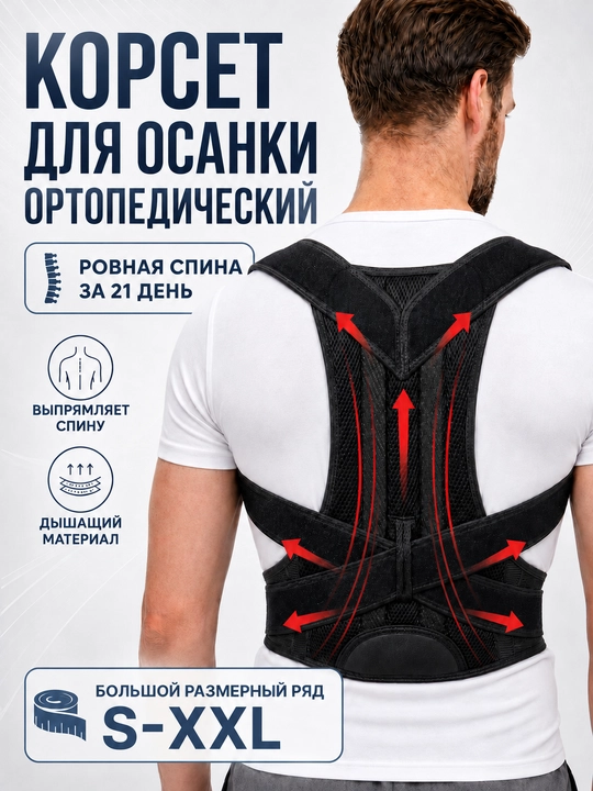 Ортопедический корсет для спины и поясницы, корректор осанки, унисекс - 